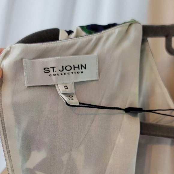 ST. JOHN Budding Floral Silk Charmeuse Sheath Marked down By $140 - Picture 6 of 12